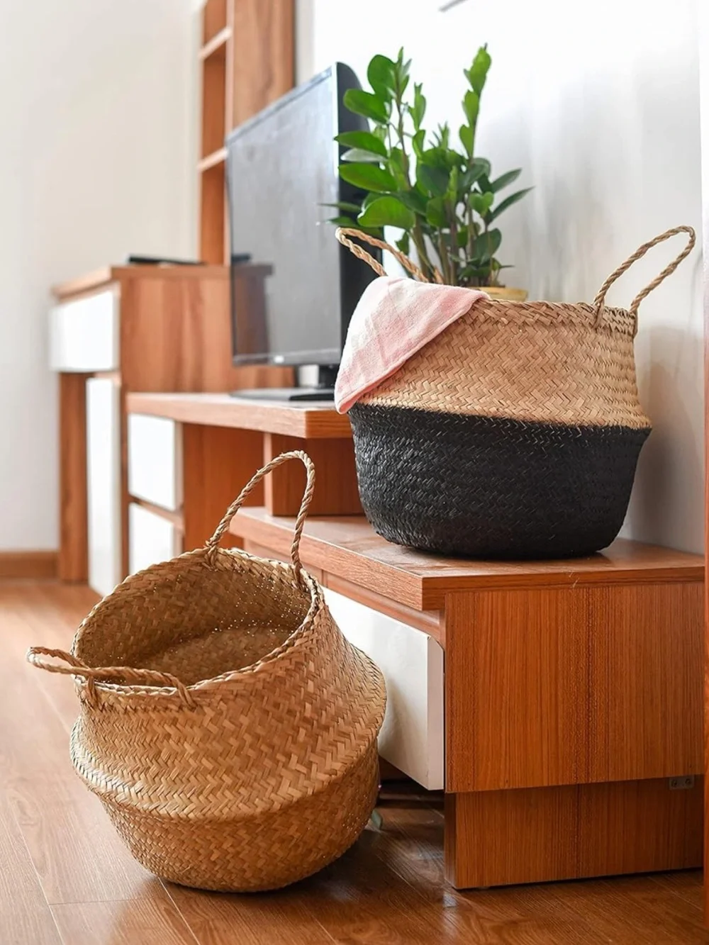 IKEA FLADIS Handwoven Seagrass Storage Basket - Black and Natural